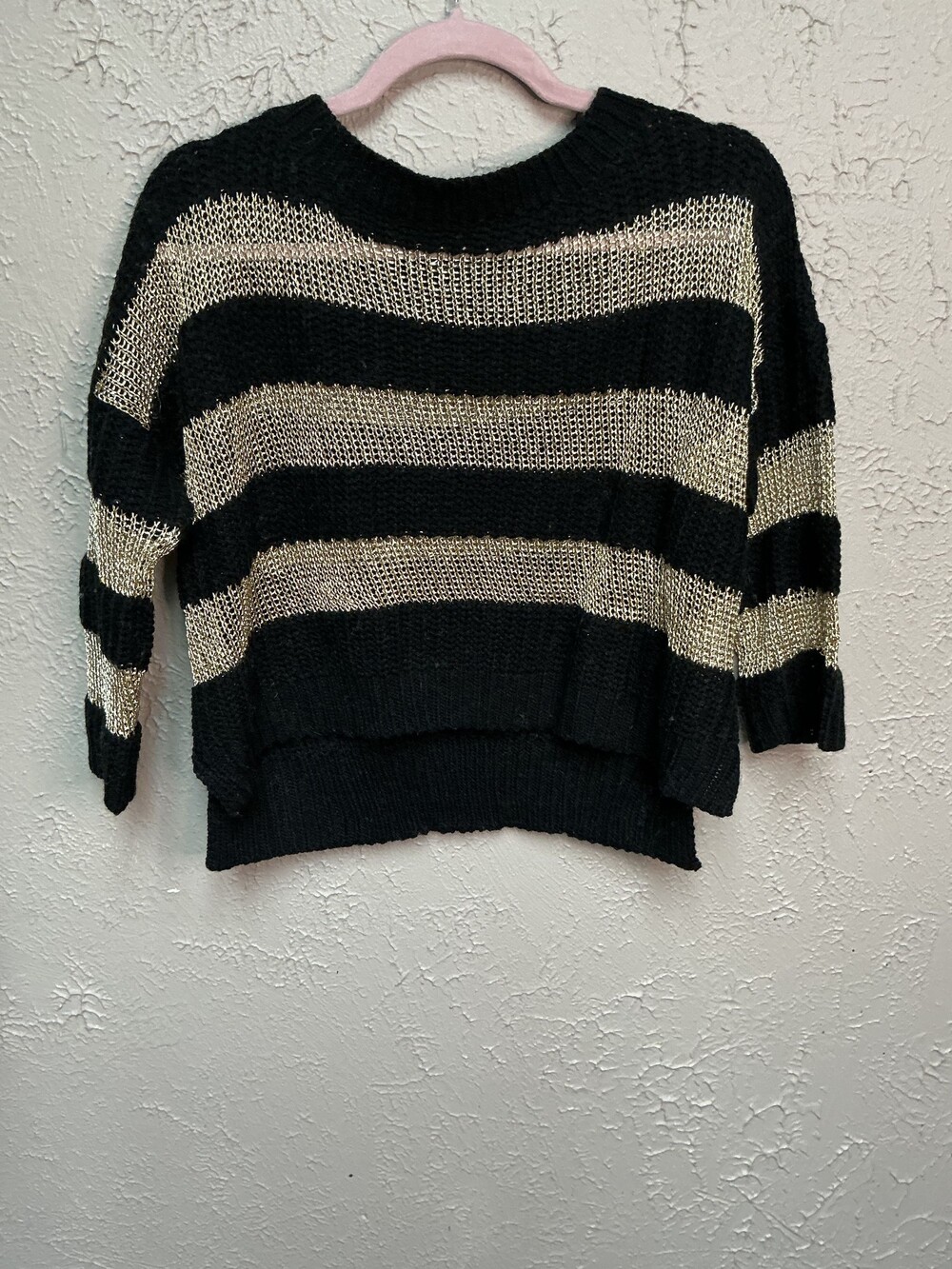 POL Small Black Gold Striped Knit Sweater